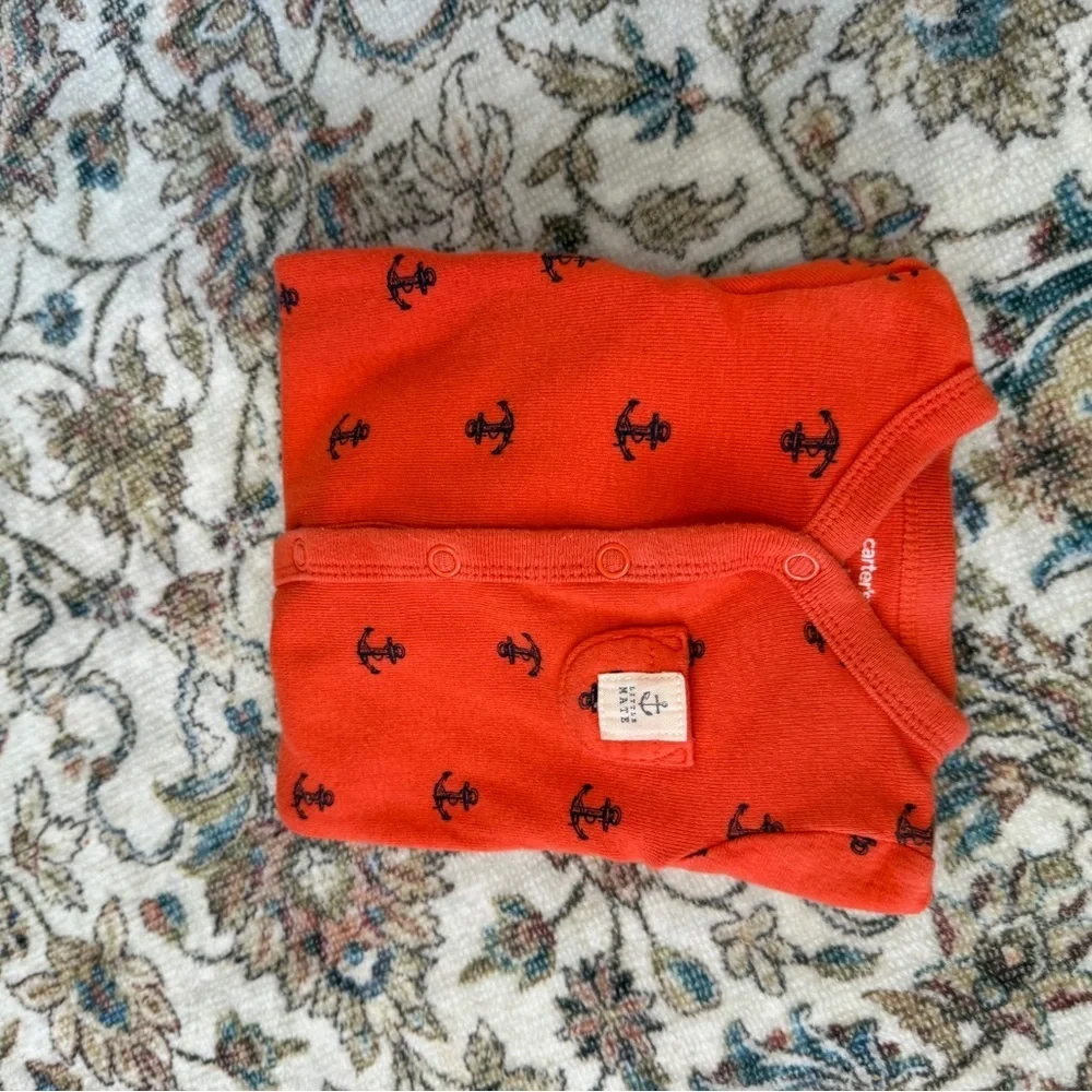 Y2K Carter’s Newborn Nautical Anchor Print Button Snap Romper One Piece Footless